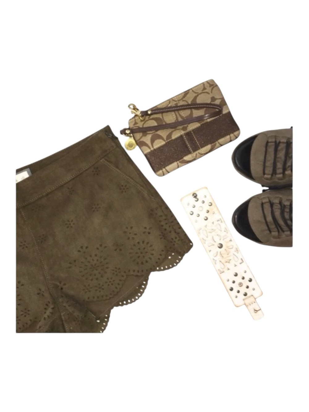 Coach ❃ Signature Monogram Jacquard Wristlet Clutch Bag ❃ Leather Trim ❃ Khaki ❃ - Picture 12 of 16